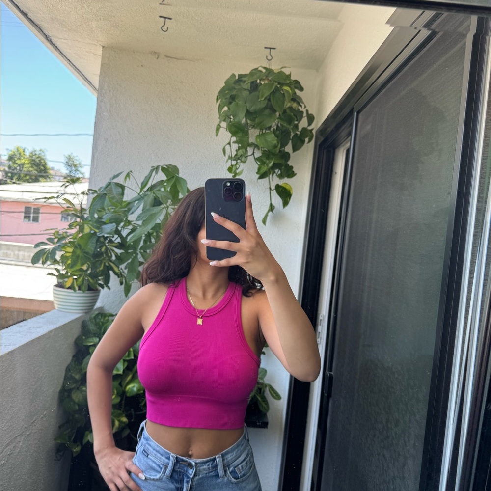 Women's Pink Sleeveless Crop Top